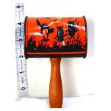 Vtg orange/black tin litho tin cylinder noisemaker