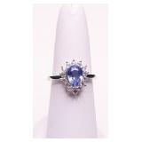 PEAR CUT TANZANITE RING, LAB GROWN