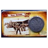 1882 Morgan dollar on The Pony Express Info card