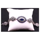 Deco style blue/white sapphire bracelet lab made