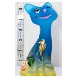 FAGCA 6in blue satin underwater scene happy cat