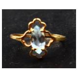10k gold marquis cut blue topaz ring, lab grown