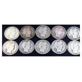 Lot of 10 barber half dollars