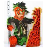 Vntg cardstock/crepe Halloween scarecrow w/ hay