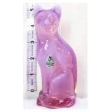Fenton 5in pink opalescent sitting cat figure