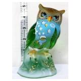 Fenton 5in winter scene green owl figure