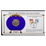1884 Morgan Silver Dollar with info card