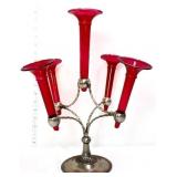 5 horn epergne w/ red horns