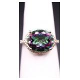 Sterling oval cut mystic topaz ring, lab created