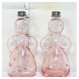 Pair pink glass figural salt/pepper shakers