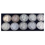 Lot of 10 barber half dollars