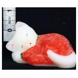Fenton white satin sleeping cat in red shirt
