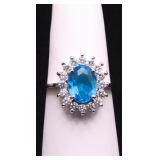 Sterling oval blue topaz ring, lab created