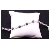 White sapphire/amethyst tennis bracelet lab made