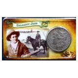 1890 Morgan dollar on Calamity Jane Info card