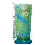Fenton green iridescent peacock vase