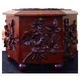 Vintage carved wood 6 side box w/ hinge lid