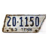 1953 state shape Tennessee license plate
