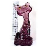 Fenton 3in amethyst happy cat w moonlit deer scene