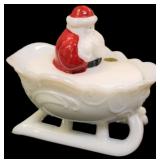 Milk glass Santa in sleigh candy dish