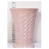 Vntg Jeanette crosshatch pink milk glass vase