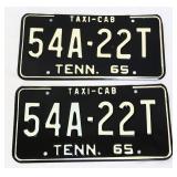 Pair 1965 Tennessee Taxi license plates