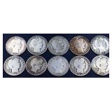 Lot of 10 barber half dollars