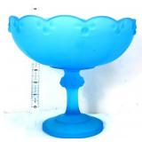Blue satin glass 7in open compote