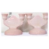 Pr Jeanette pink milk glass lombardi candleholders