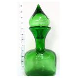 Vntg 11in green Empoli glass decanter w/ stopper