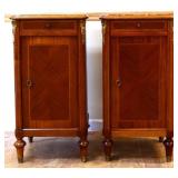 Pair marble top French 1 door nightstands