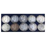 Lot of 10 barber half dollars