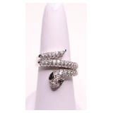 STERLING BLACK/WHITE SAPPHIRE SNAKE RING LAB GROWN