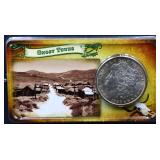 1886 Morgan dollar on Ghost Towns Info card