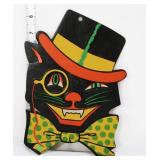 Vntg cardstock Halloween winking black cat face