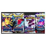 4 sealed Pokemon Sword & Shield foil card packs