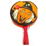 Vintage orange/black tin litho tin pan clanger toy