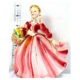 Vntg lady in red/white dress figural planter