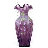 Fenton amethyst melon vase w/ purple flowers
