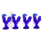 Lot of 4 miniature cobalt roosters