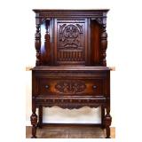 1920s oak jacobean blind china cabinet