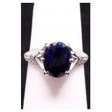 Sterling oval cut genuine sapphire ring