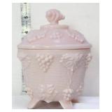 Jeanette pink milk glass grape & vine candy dish
