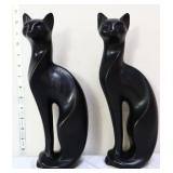 Pair 12in black sitting cat figures