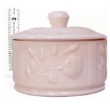 Vtg Jeanette pink milk glass rose powder jar