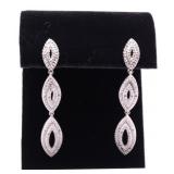 Pair white sapphire dangle earrings lab created