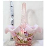 Fenton pink opalescent butterfly & flowers basket