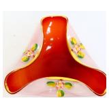 Vtg red/white cased glass 6.5x6.5 folded edge bowl