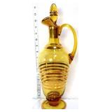 Vintage yellow bohemian decanter w gold trim