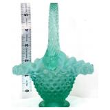Fenton green opalescent hobnail basket